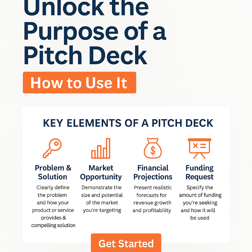 Infographic illustrating how to unlock the purpose of a pitch deck and use it to impress investors.