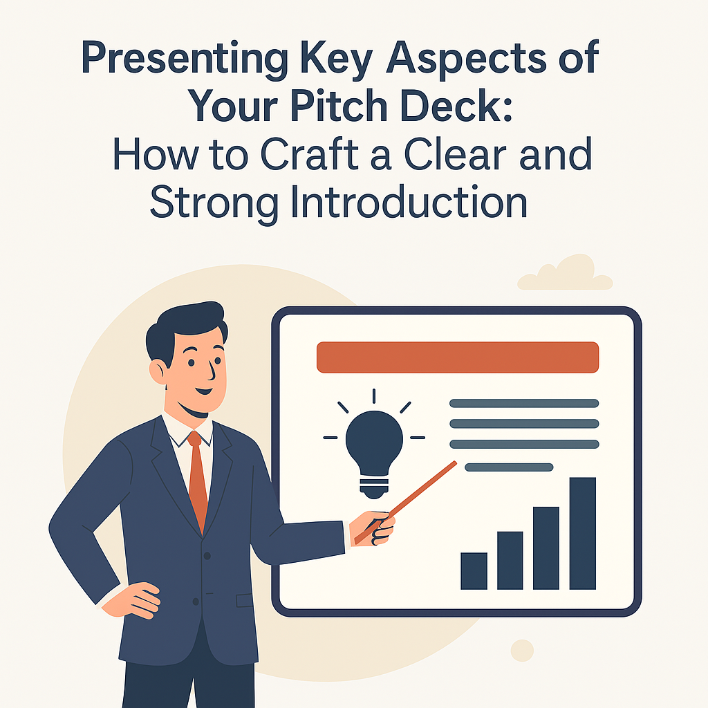 Businessman presenting key aspets of a pitch deck, showcasing a strong introduction for a successful pitch